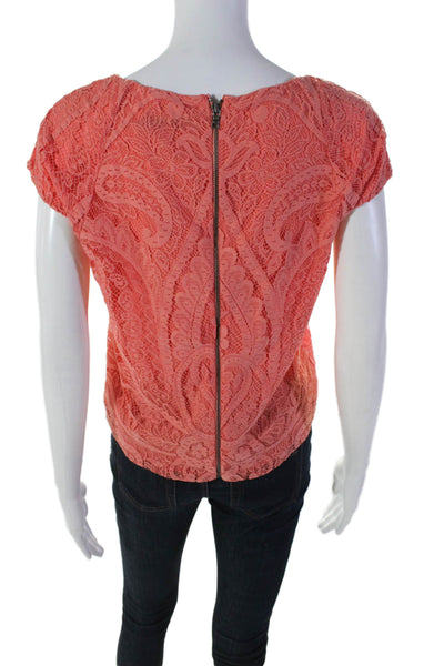Alice + Olivia Womens Orange Lace Paisley Print Crew Neck Blouse Top Size S