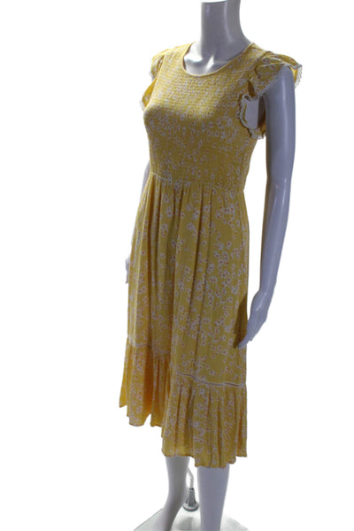 Lost + Wander Womens Ruched Floral Print Sleeveless Maxi Dress Yellow Size S