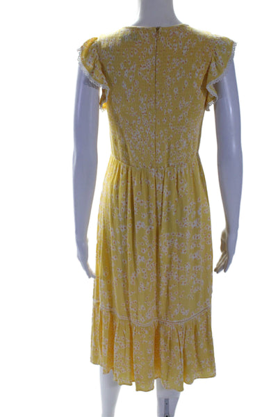 Lost + Wander Womens Ruched Floral Print Sleeveless Maxi Dress Yellow Size S