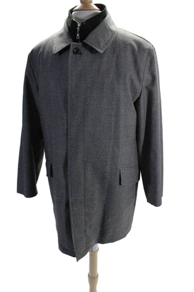 Sanyo Mens Black Wool Houndstooth Button Front Collar Long Sleeve Jacket Size 40