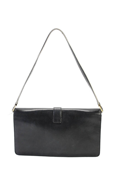 St. John Womens Black Leather Flap Small Shoulder Bag Handbag