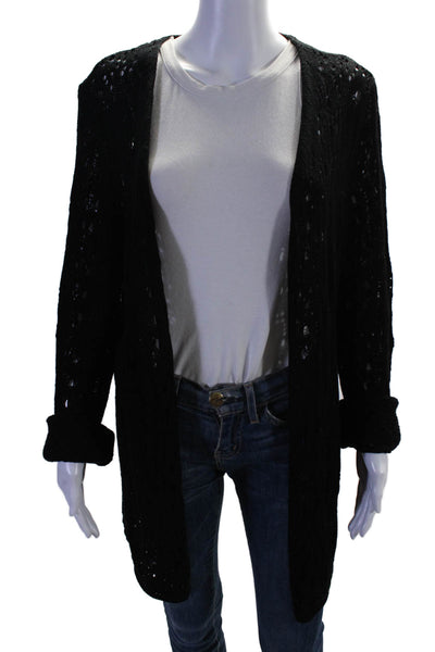 Marina Rinaldi Womens Cotton Open Knit Long Sleeve Cardigan Black Size L