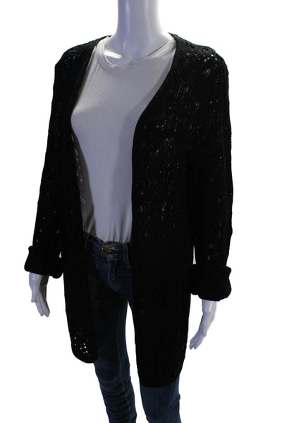 Marina Rinaldi Womens Cotton Open Knit Long Sleeve Cardigan Black Size L