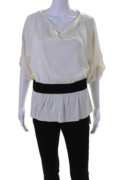 Theory Womens Silk Dolman 3/4 Sleeves Dorris Blouse White Black Size Large