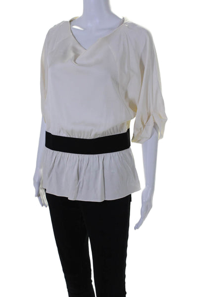 Theory Womens Silk Dolman 3/4 Sleeves Dorris Blouse White Black Size Large