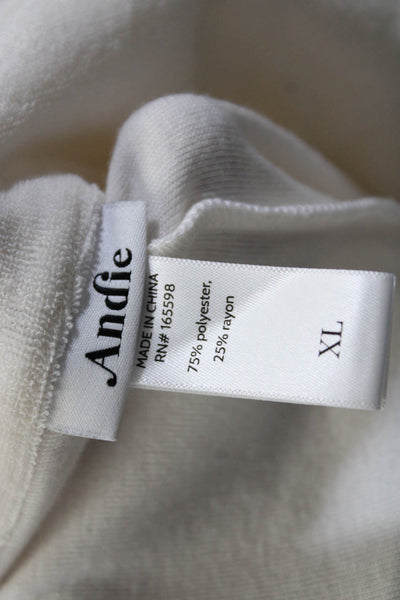 Andie Women's Collared Short Sleeves Button Up Two Piece Pants Set Cream Size XL
