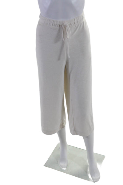 Andie Women's Collared Short Sleeves Button Up Two Piece Pants Set Cream Size XL