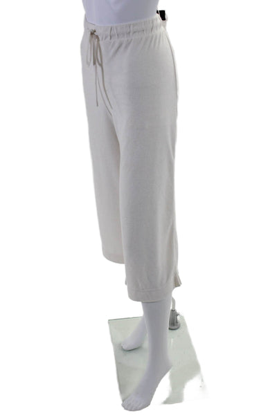 Andie Women's Collared Short Sleeves Button Up Two Piece Pants Set Cream Size XL