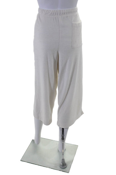 Andie Women's Collared Short Sleeves Button Up Two Piece Pants Set Cream Size XL