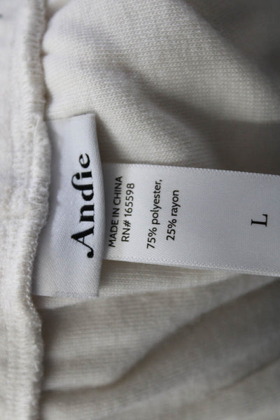 Andie Women's Collared Short Sleeves Button Up Two Piece Pants Set Cream Size XL