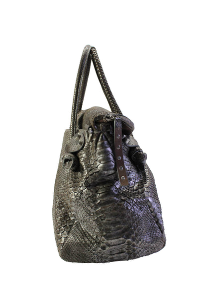 Ambrosi A Brianna Womens Metallic Gray Python Large Shoulder Handbag