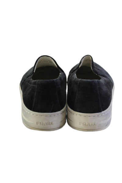 Prada Womens Suede Round Toe Slip On Low Top Sneakers Black Size 35 5