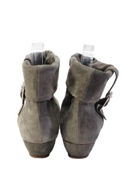 Loeffler Randall Womens Suede Buckle Detail Pull On Ankle Boots Gray Size 5.5B