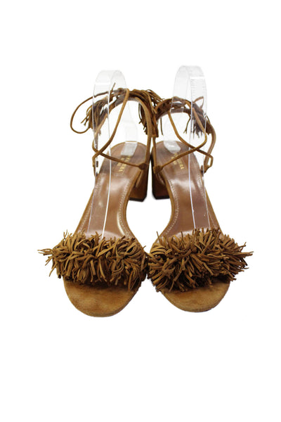 Aquazzura Womens Brown Suede Fringe Detail Lace Up Sandals Shoes Size 10