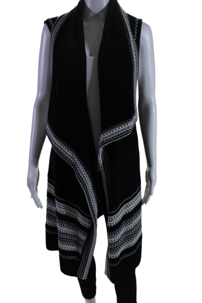 Vince Womens Cotton Geometric Patterned Knitted Open Front Cardigan Black Size S