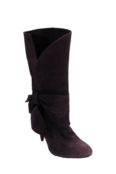 Andrea Pfister Couture Womens Bow Tied Ruched Mid Calf Boots Purple Size EUR 37.