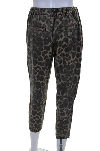 Pam & Gela Womens Animal Print Belted Mid-Rise Tapered Pants Brown Size S