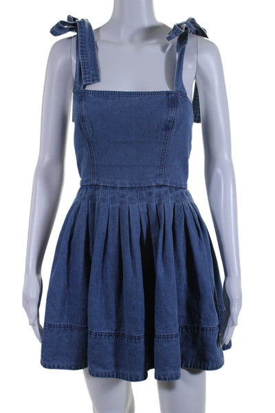 Storia Womens Cotton Blend Denim Sleeveless Fit + Flare Dress Blue Size XS