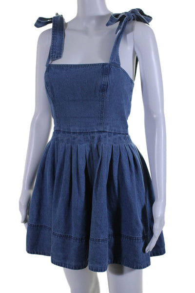 Storia Womens Cotton Blend Denim Sleeveless Fit + Flare Dress Blue Size XS