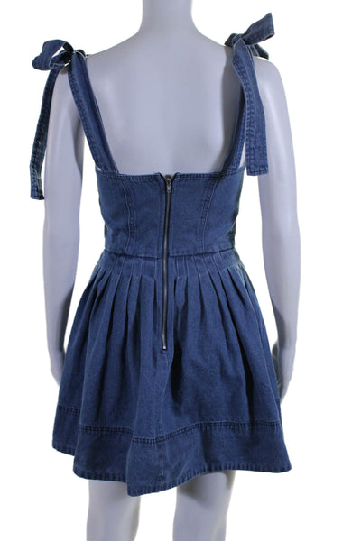 Storia Womens Cotton Blend Denim Sleeveless Fit + Flare Dress Blue Size XS