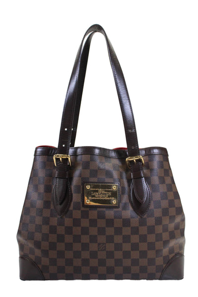 Louis Vuitton Womens Hampstead MM Damier Ebene Coated Canvas Tote Handbag Brown