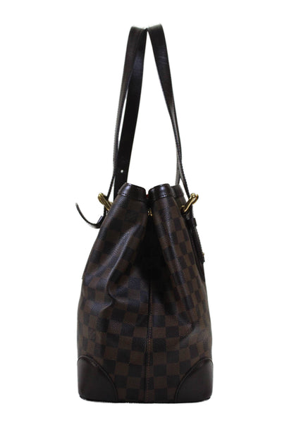 Louis Vuitton Womens Hampstead MM Damier Ebene Coated Canvas Tote Handbag Brown