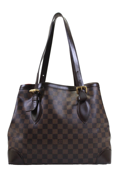 Louis Vuitton Womens Hampstead MM Damier Ebene Coated Canvas Tote Handbag Brown