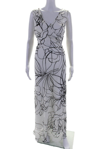 DKNY Womens Abstract Print Belted V-Neck Sleeveless Zip Up Dress White Size 14