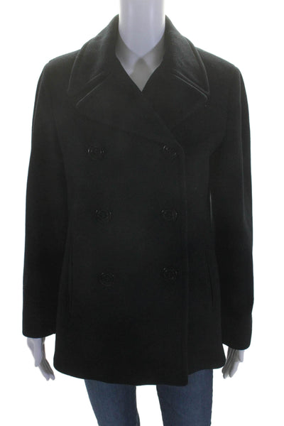 Calvin Klein Womens Wool Blend Collared 2 Pocket Button Up Peacoat Black Size P8