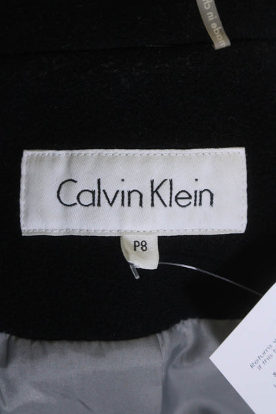 Calvin Klein Womens Wool Blend Collared 2 Pocket Button Up Peacoat Black Size P8