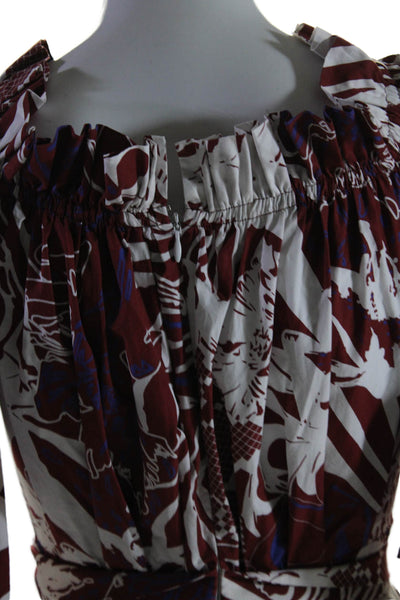 Halpern Womens Abstract Print Ruched Back Zipped Wide Leg Jumpsuit Red Size 34 S