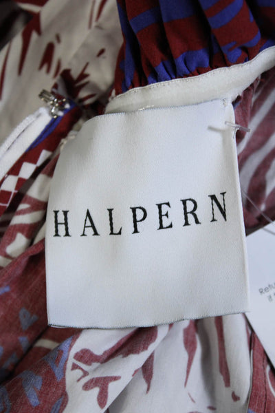 Halpern Womens Abstract Print Ruched Back Zipped Wide Leg Jumpsuit Red Size 34 S