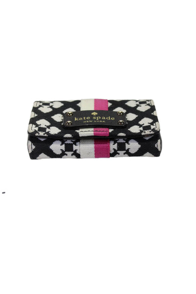 Kate Spade New York Womens Cotton Monogram Print Snap Closure Coin Pouch Black