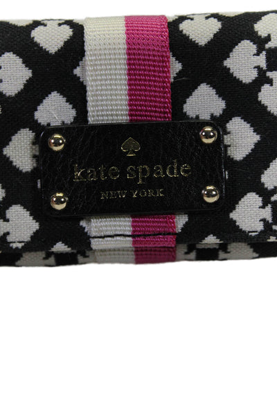 Kate Spade New York Womens Cotton Monogram Print Snap Closure Coin Pouch Black