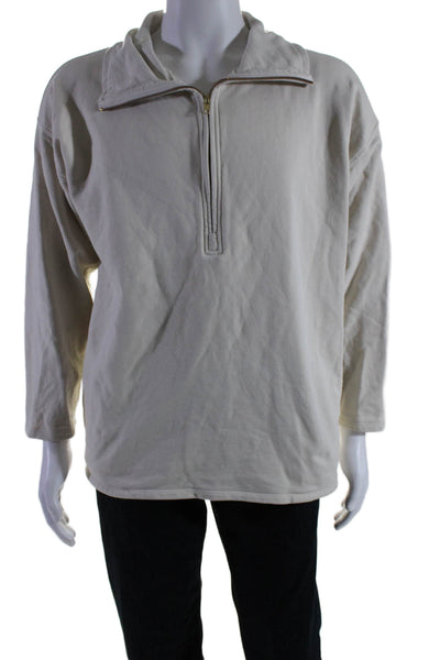 J Crew Mens Cotton Long Sleeve Zip Up Pullover Hoodie White Size S