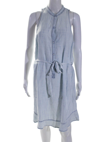 Bella Dahl Women's Round Neck Sleeveless Chambray Mini Dress Blue Size L