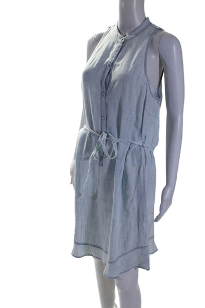 Bella Dahl Women's Round Neck Sleeveless Chambray Mini Dress Blue Size L