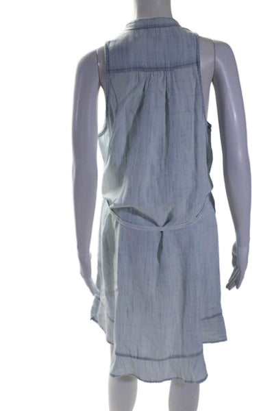 Bella Dahl Women's Round Neck Sleeveless Chambray Mini Dress Blue Size L