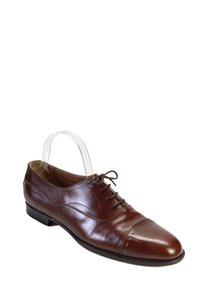 Santoni Mens Brown Leather Cap Toe Lace Up Oxford Dress Shoes Size 10