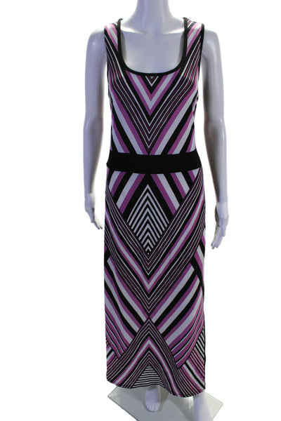 Michael Michael Kors Womens Striped Scoop Neck Maxi Dress Purple Size L