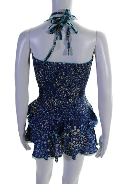 Poupette St. Barth Womens Strapless Stretch Floral Print Short Romper Blue Size