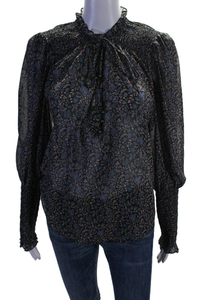 Veronica Beard Womens Long Sleeve V-neck Sheer Floral Blouse Brown Size 2