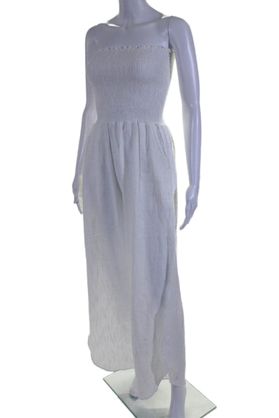 Peixoto Womens Strapless Smocked Side Slit Wide Leg Jumpsuit White Size Medium