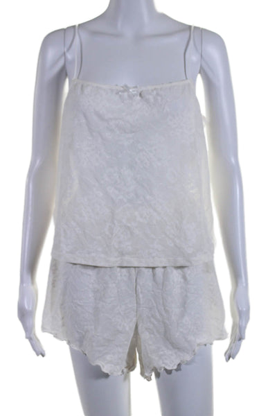 We Wore What Womens Spaghetti Strap Lace Top Shorts Set White Size Large