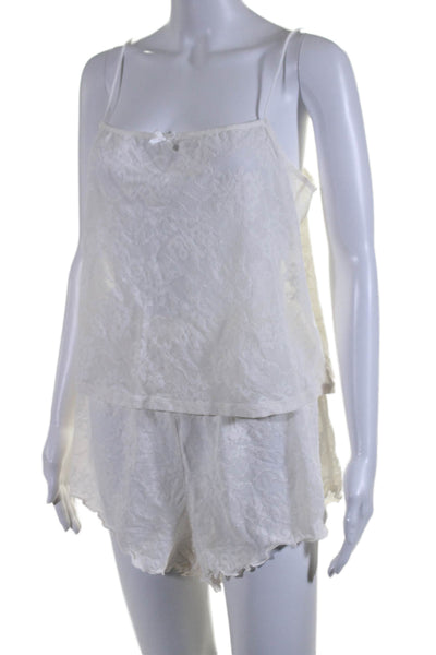 We Wore What Womens Spaghetti Strap Lace Top Shorts Set White Size Large