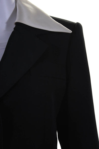 Hermes Womens Three Button Satin Collar Blazer Jacket Black White Wool FR 38