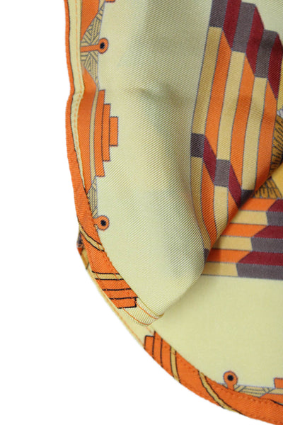 Hermes Womens Silk Astres Et Soleils Annie Faivre Shirt Yellow Orange FR 36