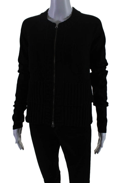 KaufmanFranco Womens Textured Knit Long Sleeve Zip Sweater Black Size S