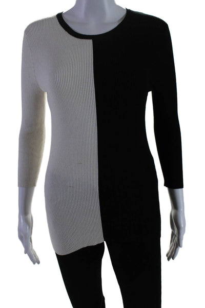 Carmen Carmen Marc Valvo Womens Textured Knit Rib Colorblock Sweater White Size