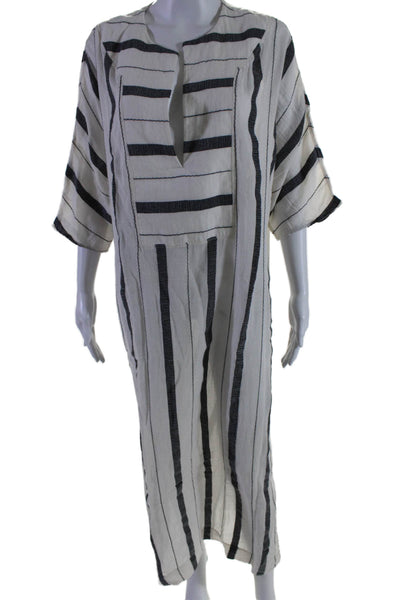 SU Luxury Resort Wear Womens Short Sleeve Striped Cover Up White Black One Size